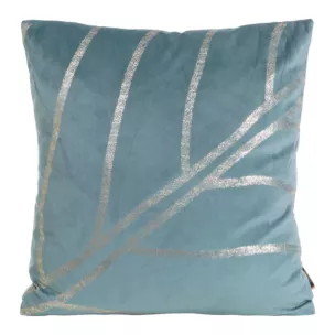 Poszewka na poduszkę 45x45 cm welwetowa z błyszczącym nadrukiem liści niebieska BLINK 38 Eurofirany