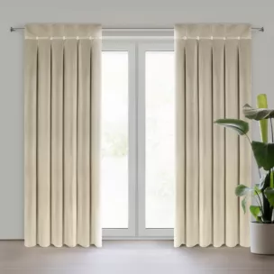 Zasłona beżowa z welwetu zdobiona welwetowymi guzikami 85x250 cm (wymiar podany na gotowo) szelki - ALITA Eurofirany