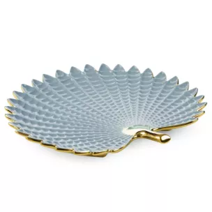 Patera ceramiczna dekoracyjna niebiesko-złota w formie liścia 40x38x5 cm HIRAL Eurofirany