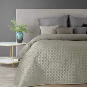 Narzuta welwetowa srebrna 220x240 cm pikowana w geometryczny wzór metodą hot press DIMON Eurofirany