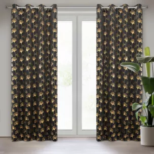 Zasłona czarno, złota w botaniczym stylu, zaciemniająca 135x250 cm przelotka CLARA Eurofirany