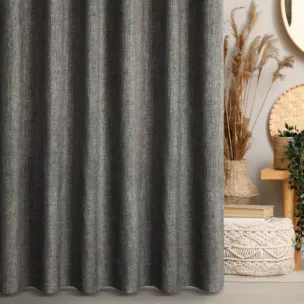 Zasłona szyta na taśmie 5 cm grafitowo pomarańczowa z matowej tkaniny o grubym splocie z efektem melanżu