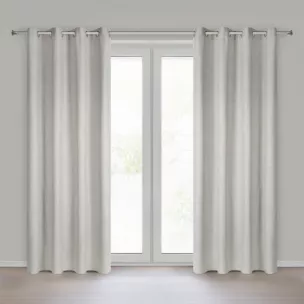 Zasłona o naturalnym splocie z efektem melanżu beżowa 140x250 cm przelotki - JULA2 Eurofirany