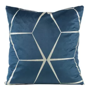 Poszewka na poduszkę 45x45 cm welwetowa z srebrnym nadrukiem geometrycznym granatowa BLINK 28 Eurofirany