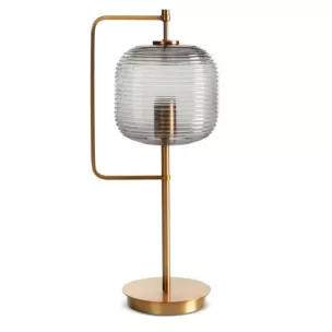 Lampa stołowa do pokoju złoto, grafitowa ARON z tłoczonym szklanym abażurem Eurofirany