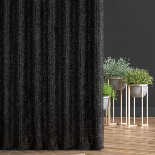 Zasłona szyta na taśmie fala czarna z tkaniny z aplikacją i haftem