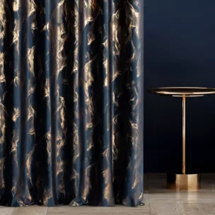 Tkanina zasłonowa welwetowa zdobiona złotym marmurkowym wzorem Eurofirany