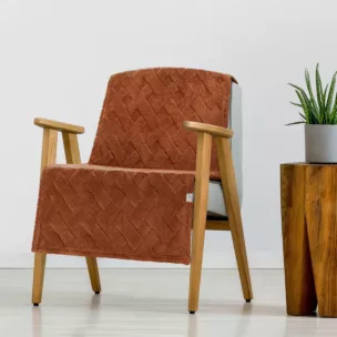 Narzuta na fotel-koc flano 70x160 cm ceglasta zdobiona wytłaczanym wzorem CARO DESIGN 91 Eurofirany