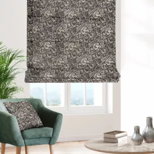 Roleta rzymska brązowo beżowa z miękkiej tkaniny szenilowej z ornamentowym wzorem