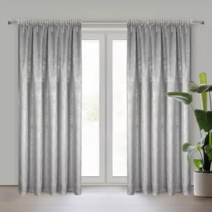 Zasłona stalowo, szampańska welwetowa z błyszczącym nadrukiem 140x250 cm taśma - INGRID Eurofirany