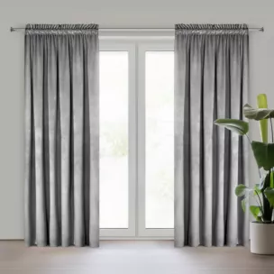 Zasłona szara z gładkiego welwetu 140x300 cm taśma PIERRE Eurofirany