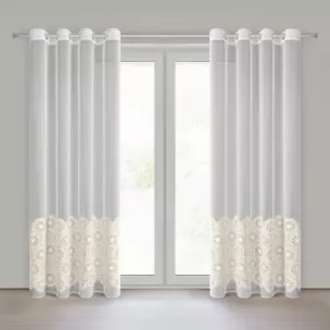 Firana beżowa z tkaniny typu peru zdobiona aplikacją 140x250 cm przelotka - LIZA Eurofirany