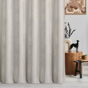 Zasłona szyta na przelotkach stalowa z tkaniny o szenilowej strukturze