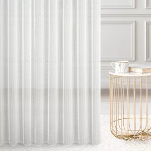 Firana szyta na przelotkach kremowa z matowej tkaniny z efektem pionowych prążków, wykończona obciążnikiem