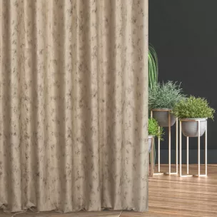 Zasłona szyta na taśmie 5 cm beżowo złocista z tkaniny welwetowej ze złotym marmurkowym nadrukiem