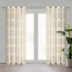 Zasłona jasnobeżowy zdobiona fantazyjnym wzorem 140x250 cm przelotka SOTERA Eva Minge Eurofirany