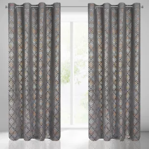 Zasłona stalowo, niebieska z wytłaczanym wzorem,welwetowa 140x250 cm przelotka ARETA Eurofirany