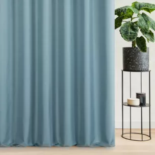 Zasłona szyta na taśmie fala niebieska z tkaniny blackout zaciemniającej w 100% o naturalnej strukturze