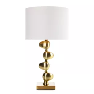 Lampa stołowa do salonu biało, złota GINA z metalową podstawą i matowym abażurem Eurofirany