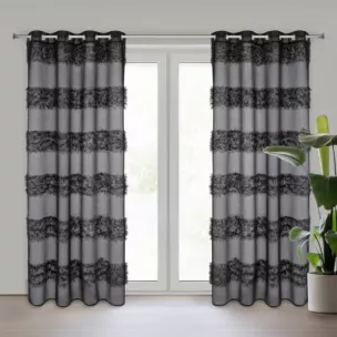 Firana czarna z etaminy zdobiona moherową nicią 140x250 cm przelotka MARGARET Eurofirany