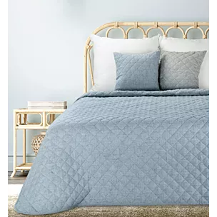 Narzuta o strukturze lnu niebieska 170x210 cm pikowana metodą hot press LEN 1 EUROFIRANY PREMIUM