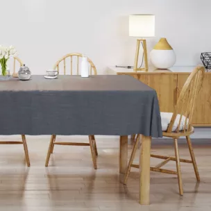 Obrus szyty grafitowy o naturalnym, gęstym splocie w stylu eko