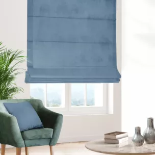Roleta rzymska niebieska z miękkiej półmatowej tkaniny welwetowej