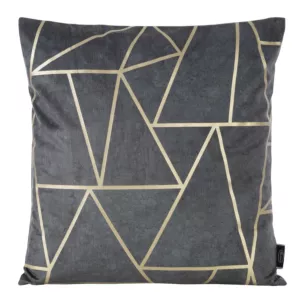 Poszewka na poduszkę 45x45 cm welwetowa z złotym nadrukiem geometrycznym stalowa BLINK 29 Eurofirany