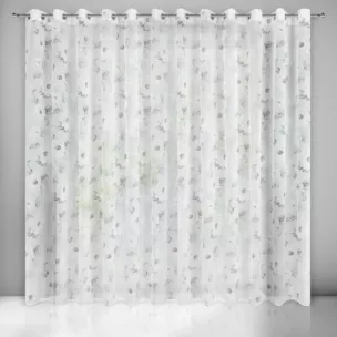 Firana biało, różowa z matowej etaminy z kwiatowym motywem 350x250 cm przelotka BESSY Eurofirany