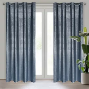 Zasłona granatowo, srebrna z miedzianym nadrukiem z tkaniny welwetowej 140x250 cm przelotka AMBI Eurofirany