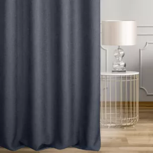 Zasłona szyta na taśmie fala granatowa z tkaniny o naturalnym splocie w stylu eko