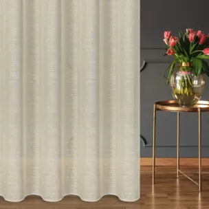 Firana szyta na tunelu kremowa z delikatnej etaminy wykończonej obciążnikiem