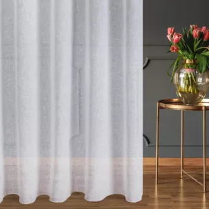 Firana szyta na taśmie 8 cm biała z miękkiej, matowej etaminy o naturalnym splocie, wykończona obciążnikiem