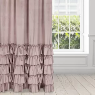 Zasłona pudrowo różowa z welwetu zdobiona falbanami 140x270 cm taśma CHARLOTTE Eurofirany