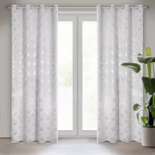 Zasłona CLARA zaciemniająca ze złotym nadrukiem liści miłorzębu Eurofirany