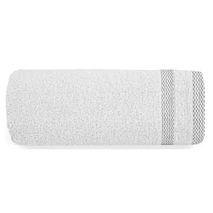 Ręcznik kąpielowy 50x90 cm bawełniany kolor biały zero twist z bordiurą w paski 400 g/m2 RIKI Eurofirany