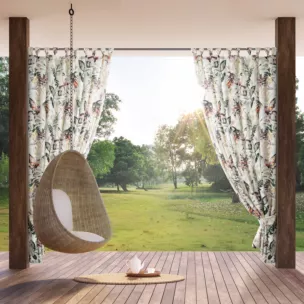 Zasłona biało, stalowa z wodoodpornej tkaniny idealna do ogrodu i na taras 155x220 cm szelki/rzep GARDEN 2 Eurofirany