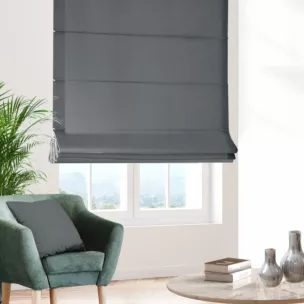 Roleta rzymska szara z gładkiej tkaniny typu dimout