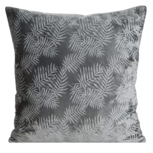 Poszewka na poduszkę 45x45 cm welwetowa z miękkiego welwetu z nadrukiem liści palmy grafitowa VELVET 74 EUROFIRANY PREMIUM
