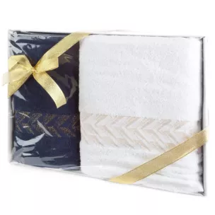 Zestaw ręczników bawełnianych 2 szt kolor biały, granatowy 450 g/m2 GLOW Eurofirany