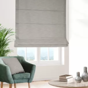 Roleta rzymska szarobeżowa z tkaniny z dodatkiem lnu, z melanżowym splotem ekologiczna