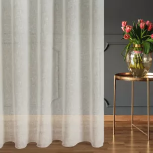 Firana szyta na taśmie 8 cm beżowa z miękkiej, matowej etaminy o naturalnym splocie, wykończona obciążnikiem