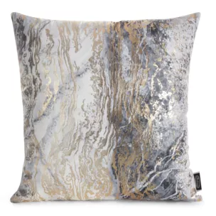 Poszewka na poduszkę 45x45 cm welwetowa zdobiona przecieranym metalicznym nadrukiem srebrna SOFI Eurofirany