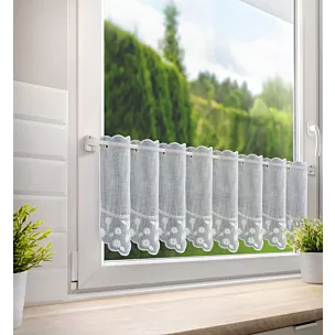 Tkanina firanowa zazdrostka z etaminy zdobiona haftem drobnych kwiatów Eurofirany