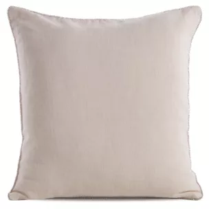 Poszewka na poduszkę 43x43 cm lniana z dodatkiem bawełny z pasmanterią z ozdobnymi cyrkoniami na brzegach kremowa LEN Eurofirany