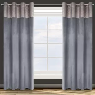 Zasłona grafitowa z aplikacją z błyszczącego welwetu 140x250 cm przelotka AGNES Design 91 Eurofirany
