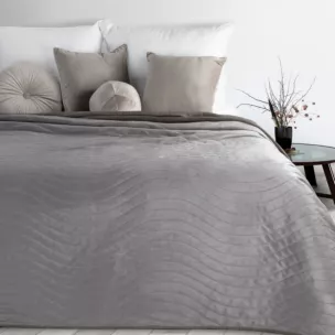 Narzuta welurowa srebrna 170x210 cm pikowana metodą hot press wzór falisty LUIZ 10 Design 91 Eurofirany