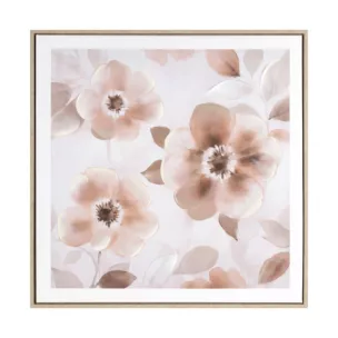 Obraz pudrowo, kremowy nadruk na płótnie w kwiaty 60x60 cm Eurofirany