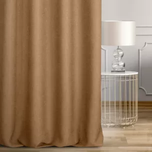 Zasłona szyta na taśmie fala złocista z tkaniny o naturalnym splocie w stylu eko