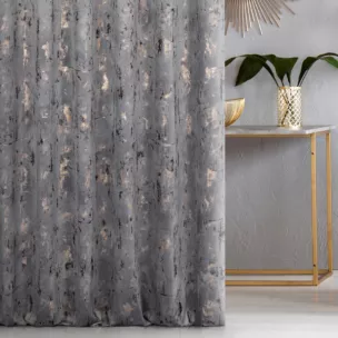 Zasłona szyta na taśmie 5 cm popielato złocista z tkaniny welwetowej zdobionej połyskującym drukiem